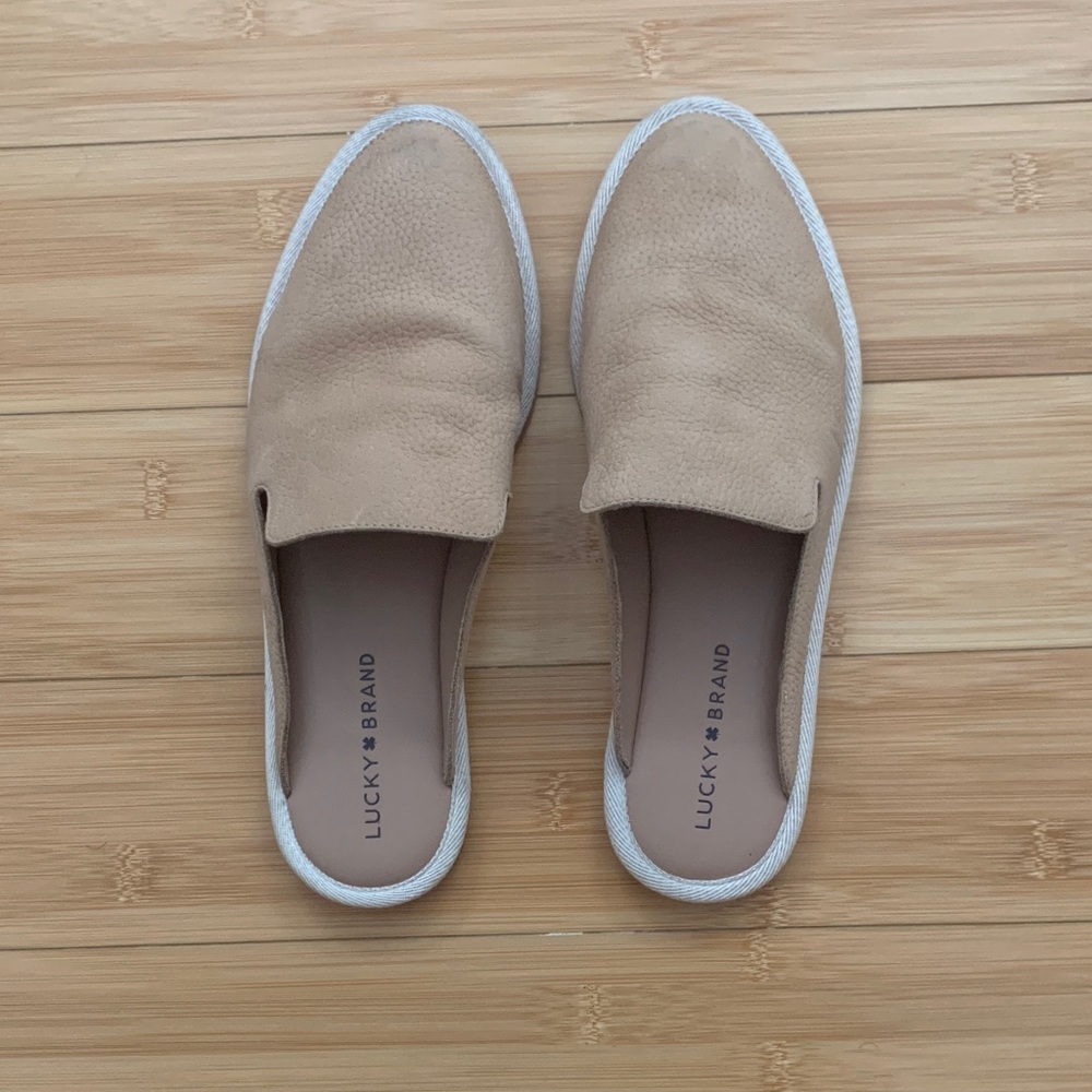Lucky Brand Aysley Beige Leather Slip-On Mules SZ 9